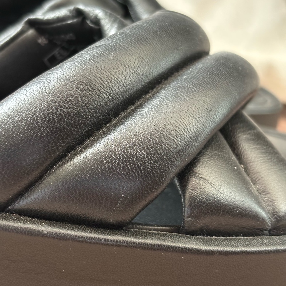 Zara Genuine Leather Platform Black Criss-Cross Slides - Picture 4 of 6